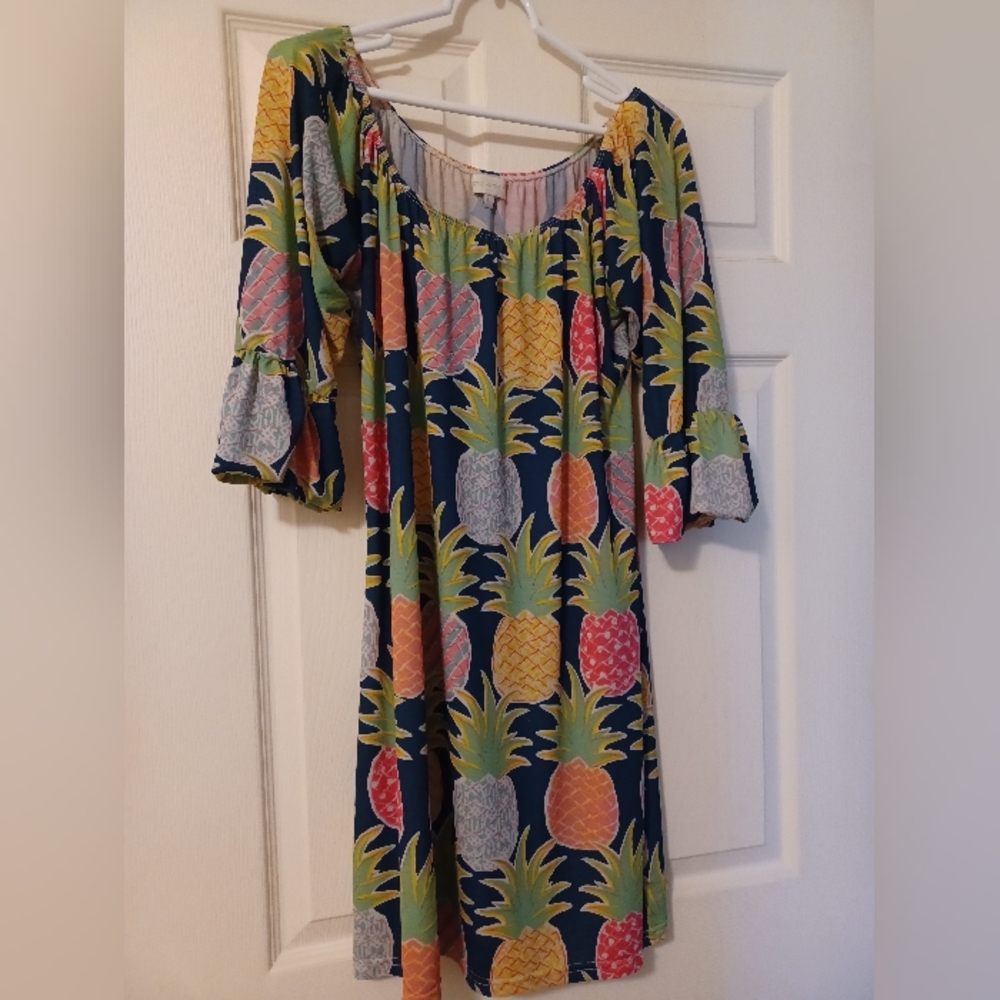 Simply Southern Colorful Whimsical Pineapple Womens Size L dress